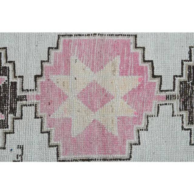 Vintage Turkish Oushak Pink Brown Wool Rug 72x312