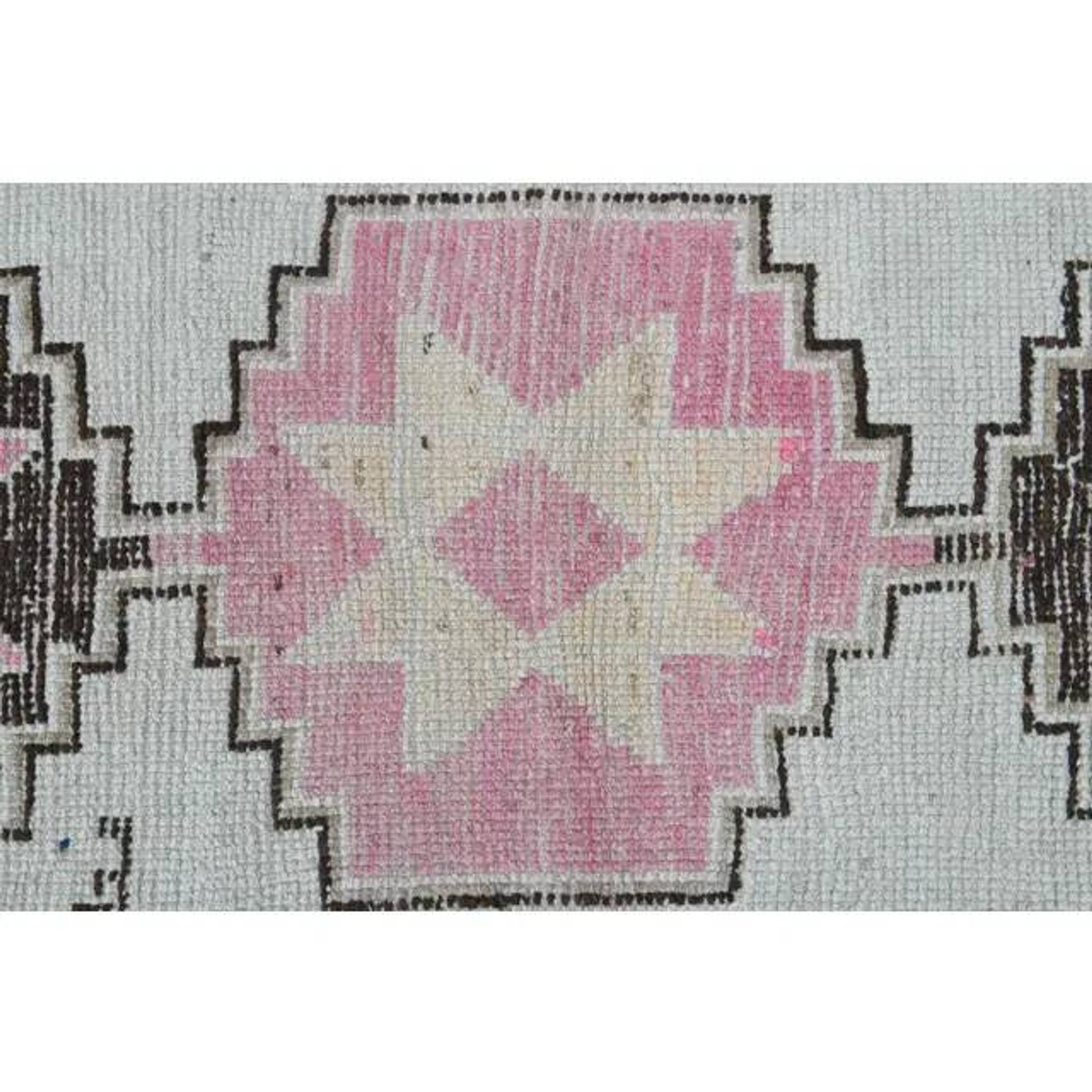 Vintage Turkish Oushak Pink Brown Wool Rug 72x312