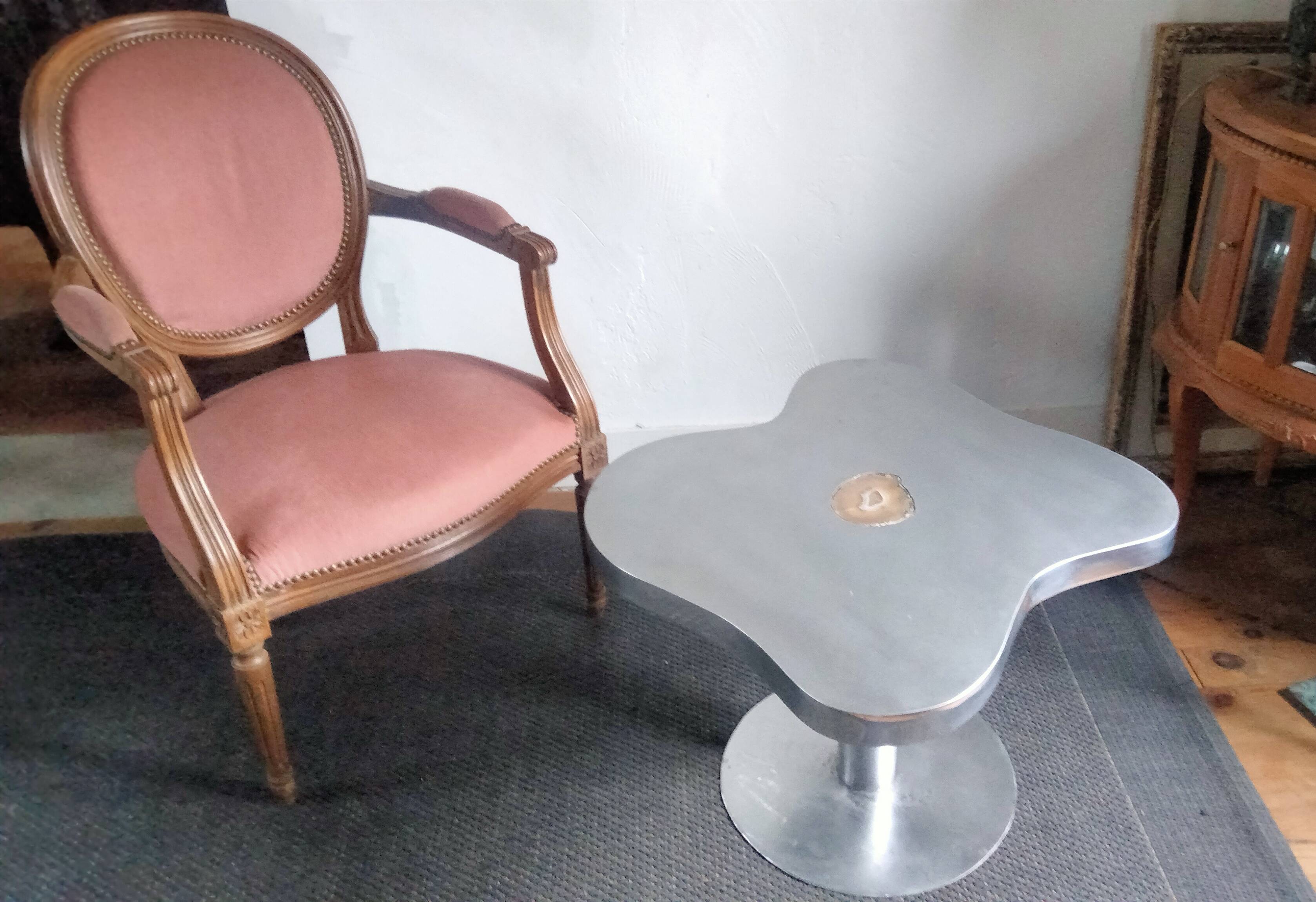 Stainless steel/agate/aluminum side table