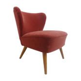 Fauteuil cocktail vintage en velours bordeaux années 60