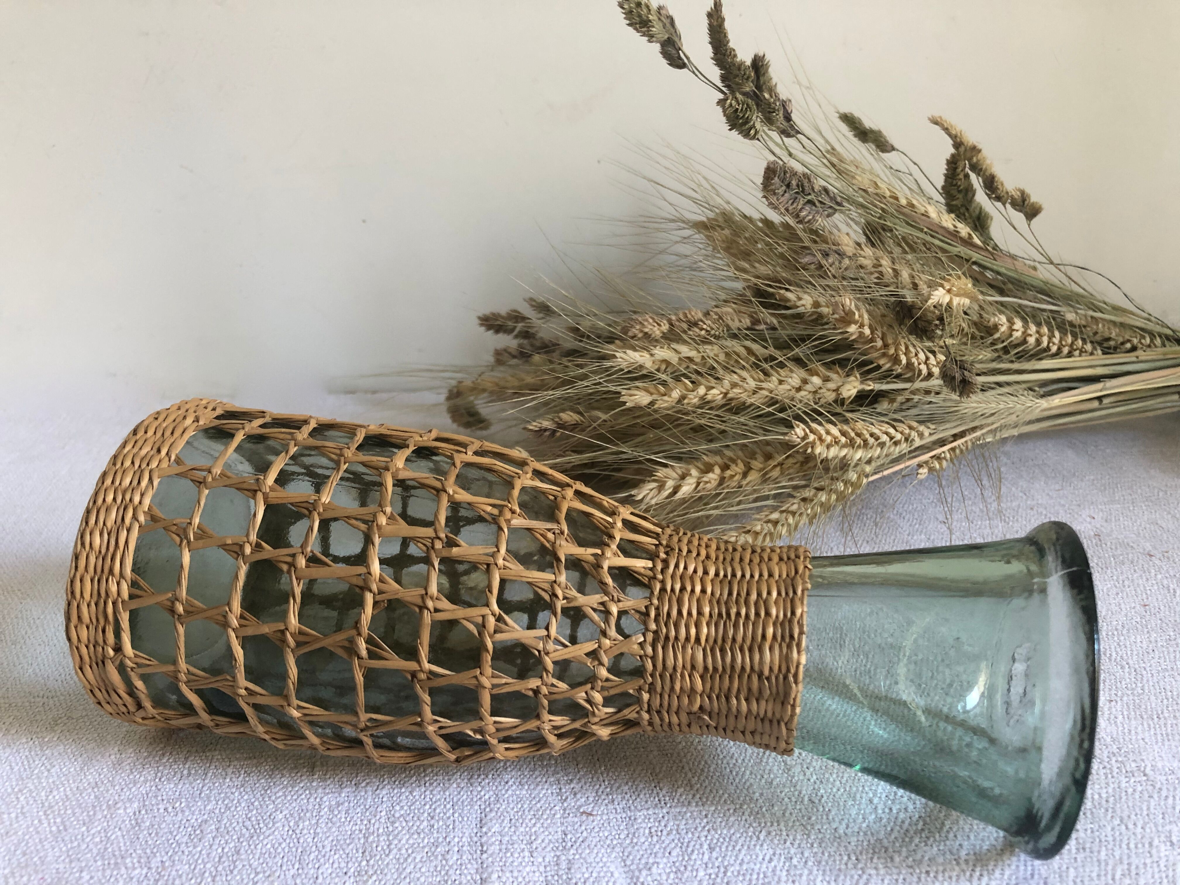 Natural rattan hooped carafe