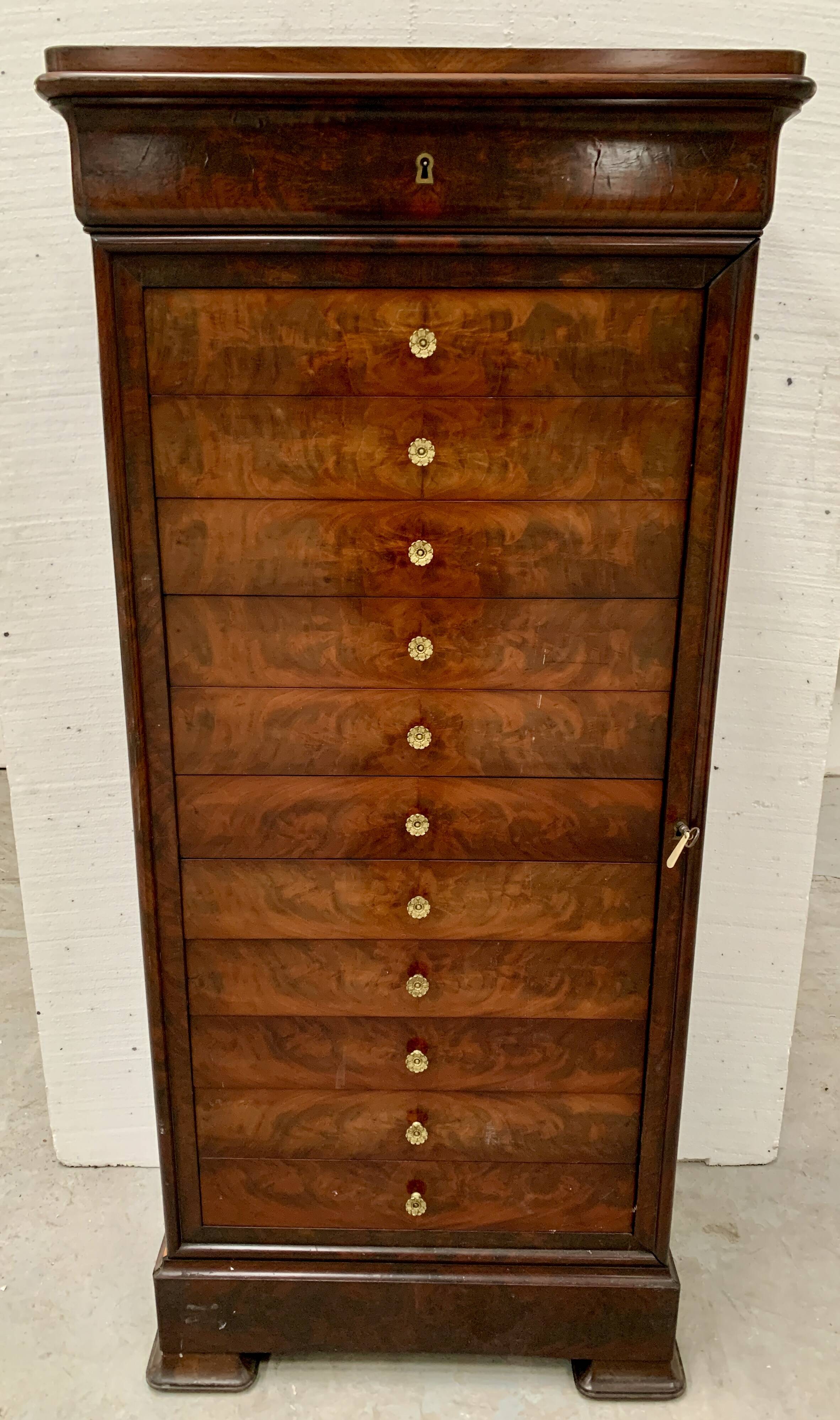 19th century mahogany and veneer cardboard or notary cabinet