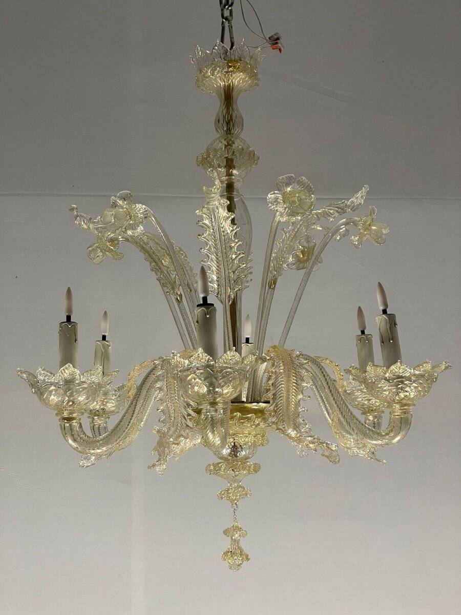 Venetian chandelier in gilded Murano glass, 6 light arms circa 1940