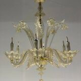 Venetian chandelier in gilded Murano glass, 6 light arms circa 1940