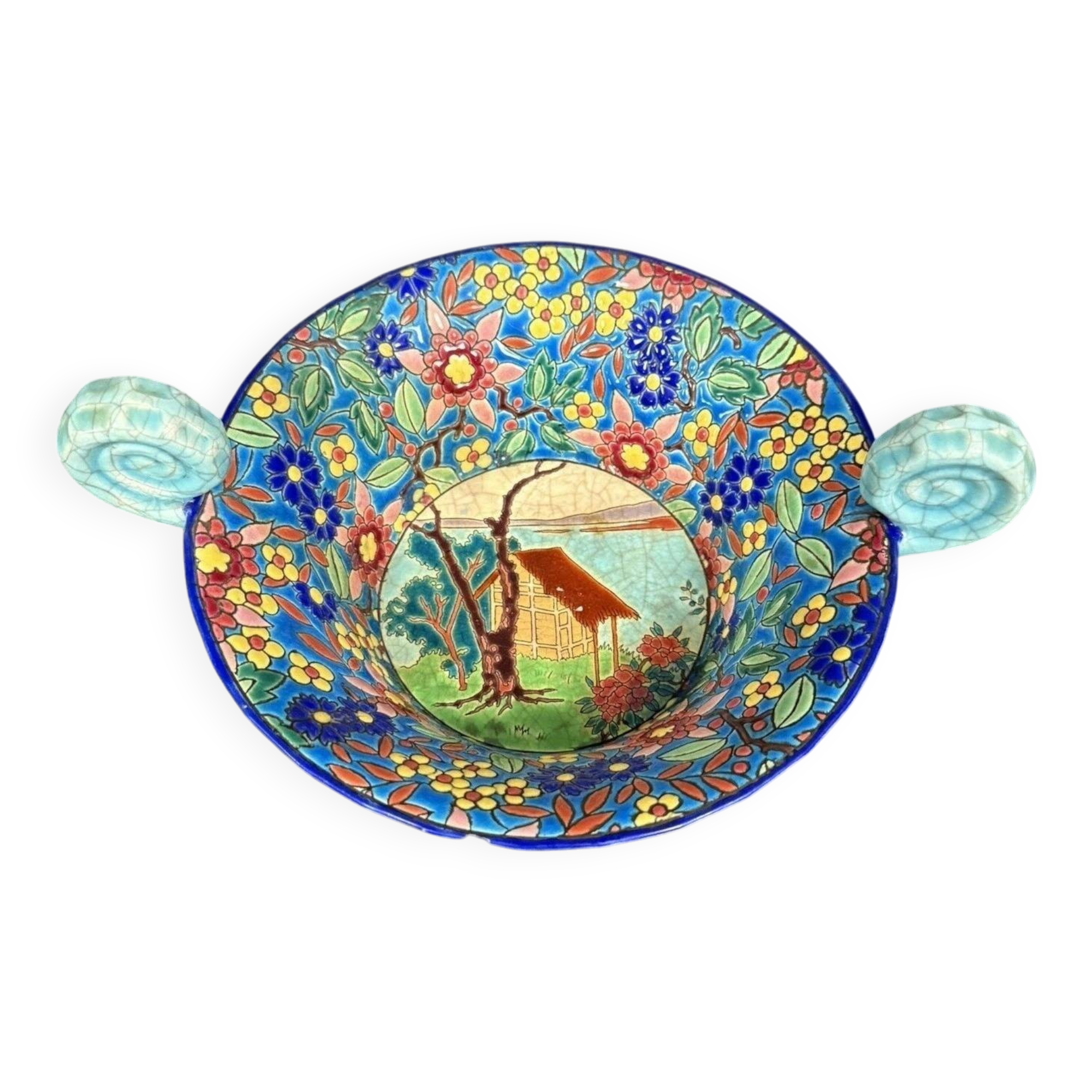 Longwy: Important bowl or empty pocket in polychrome cloisonné enamels