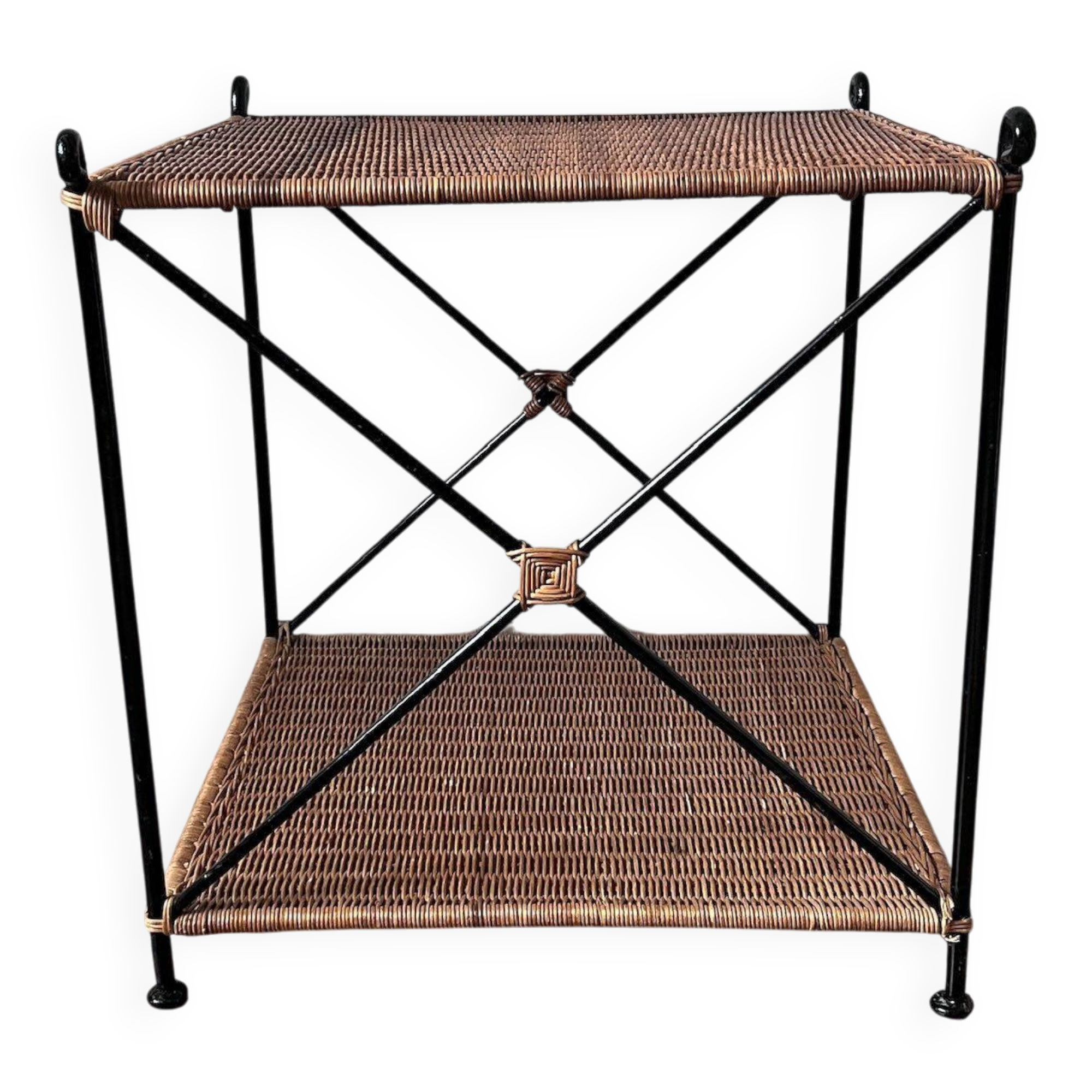 Vintage woven wicker coffee table