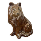 Figurine chien Colley céramique vintage marron fait main décoration