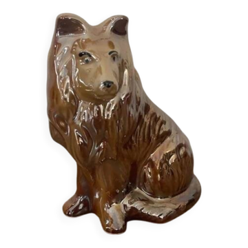 Vintage brown handmade ceramic Collie dog figurine decoration.