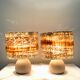 Vintage table lamps wood and wool, France 60s