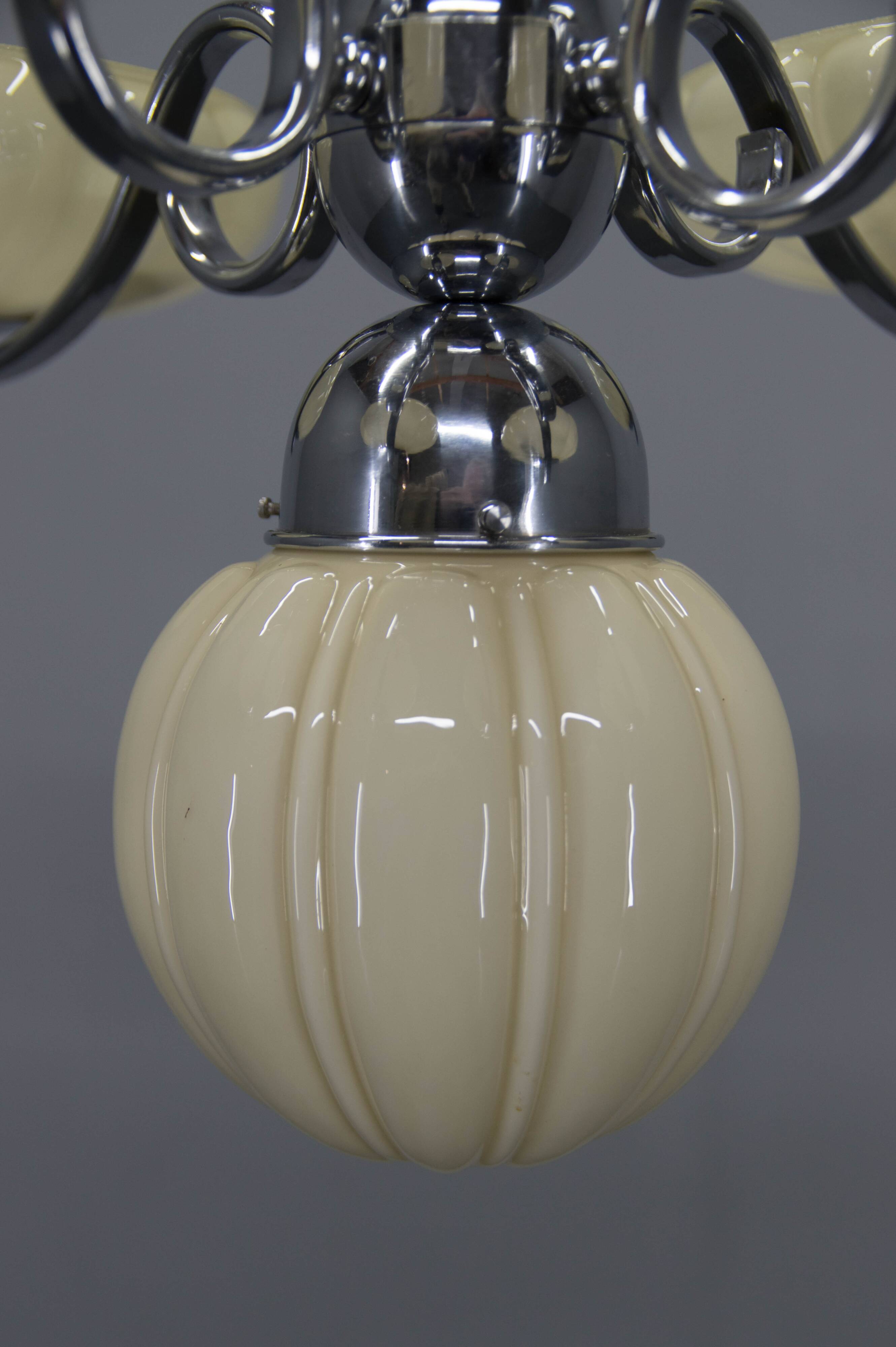 Art Deco Chrome and Glass Chandelier, 1930s
