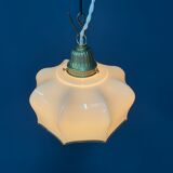 Suspension vintage en verre beige avec luminaire en laiton