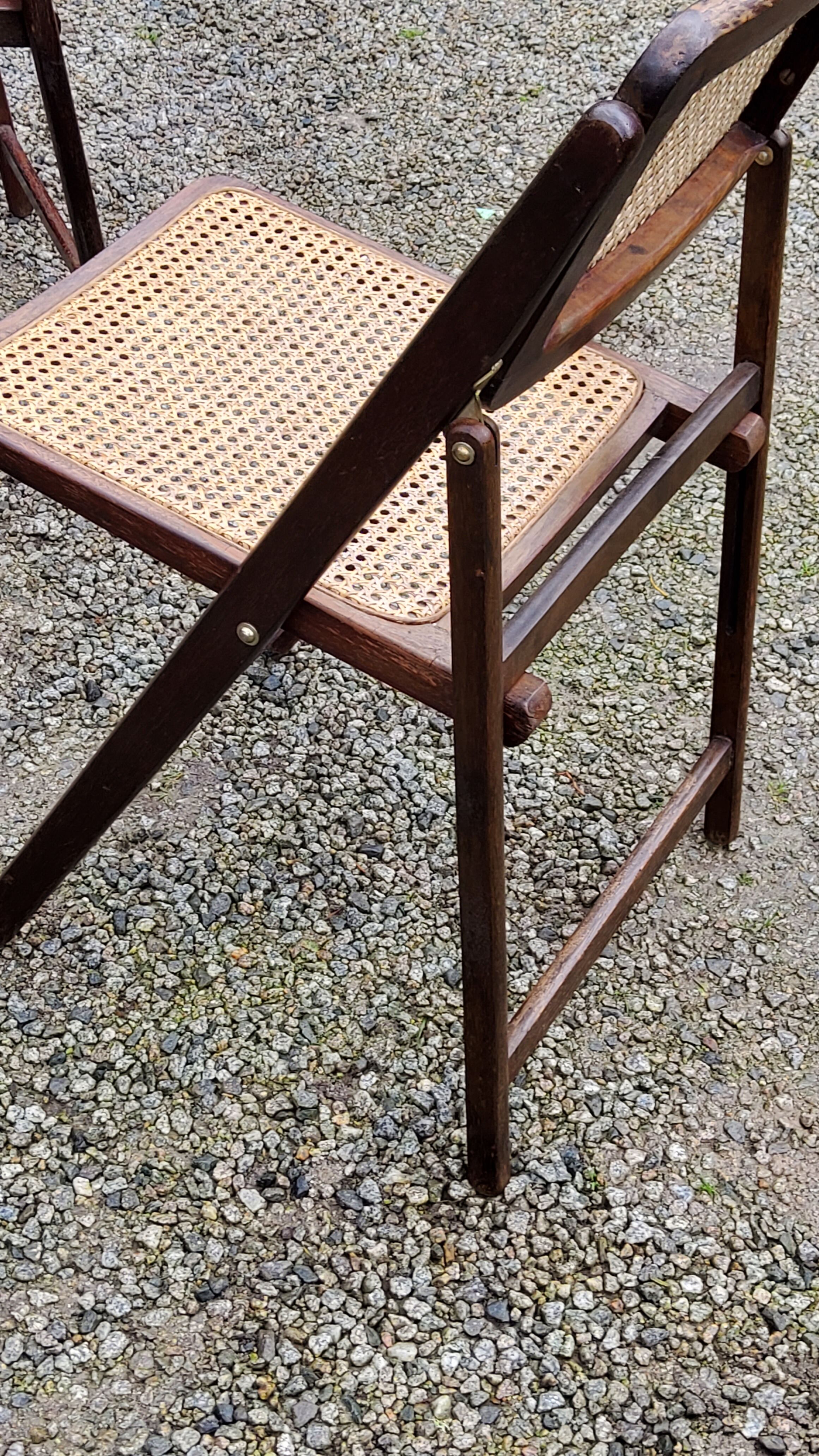 Set of 4 folding chairs wood and canning of the 70s