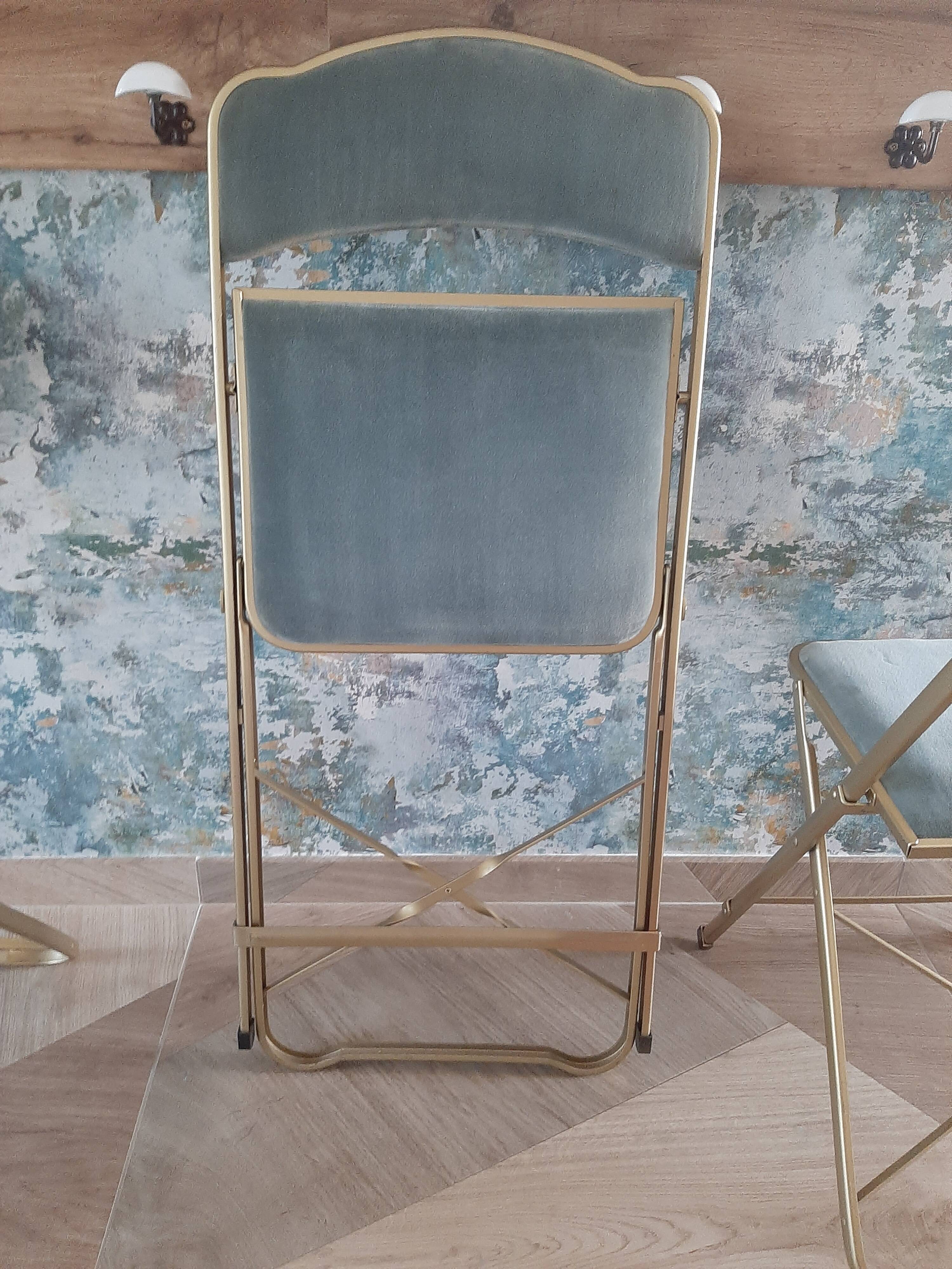 Lot de 4 chaises  pliantes - dossier et assise vert d'eau - structure métal doré -Chaisor