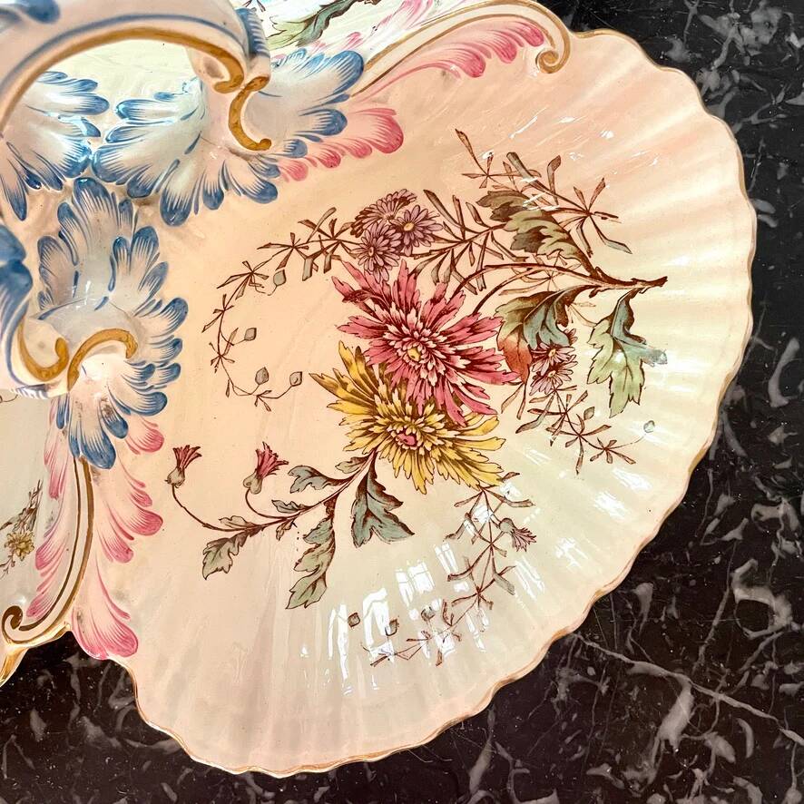 Large Lunéville earthenware beggar's platter, Chrysanthemum pattern