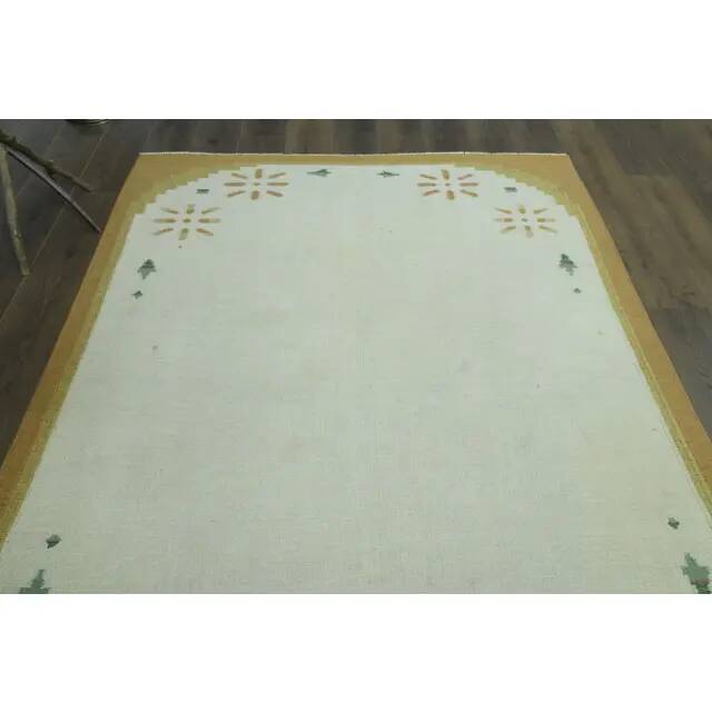 1970s Vintage Turkish Oushak Handmade Wool Cotton Beige Area Rug 172x225