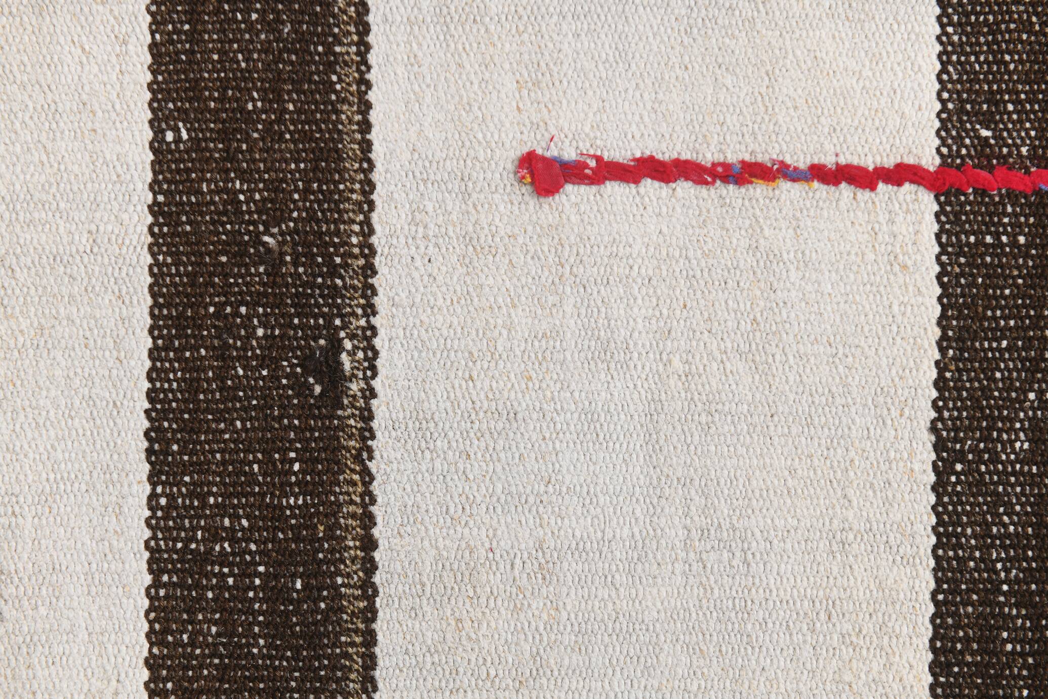 Short White Brown Turkish Kilim Runner Rug, 75x174Cm