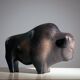 Brown glazed bull sculpture by Ed Ruscha, 1970s ceramic art