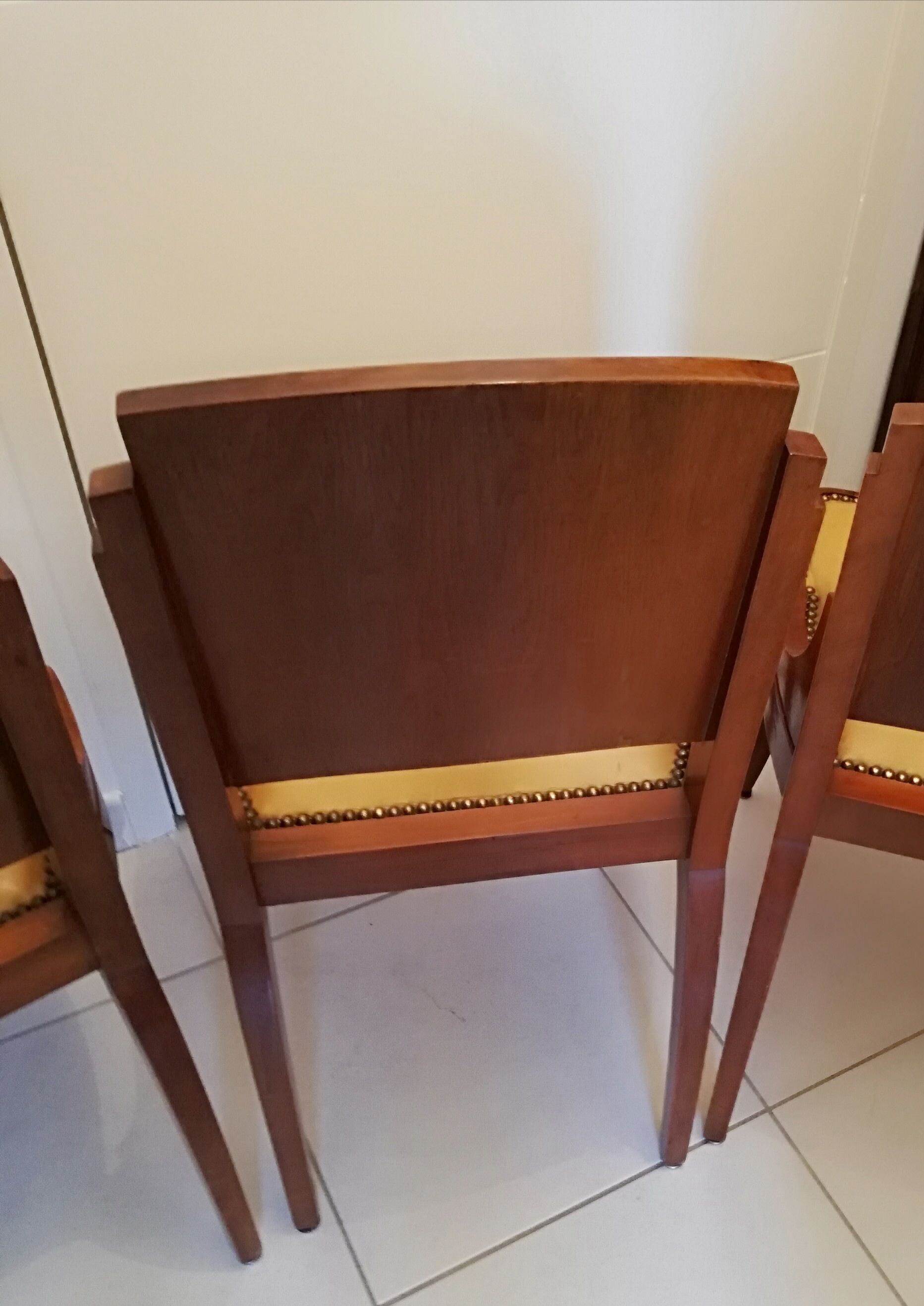 4 vintage 40s solid wood chairs and leather seating