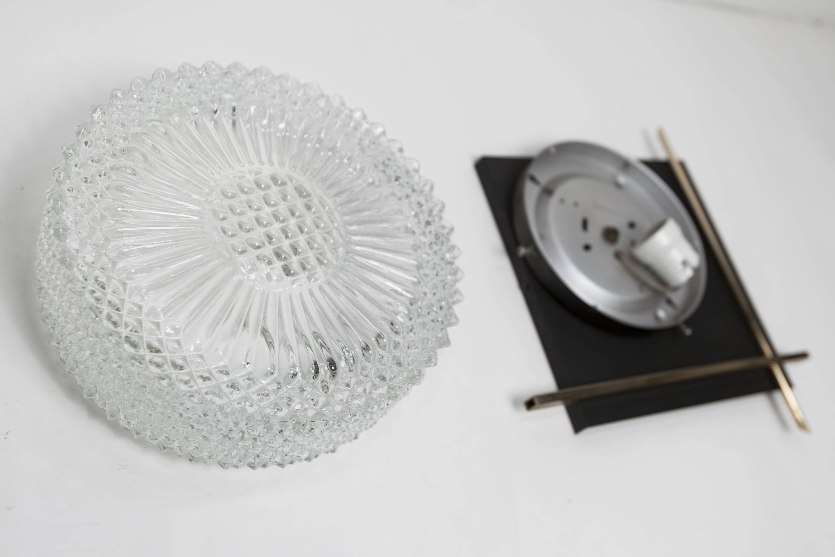 1960 wall light, black metal glass and gold brass rods