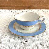 12 tasses à café bleues et soucoupes anciennes