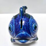 Rimini Blue Ceramic Fish Money Box by Bitossi, Italy