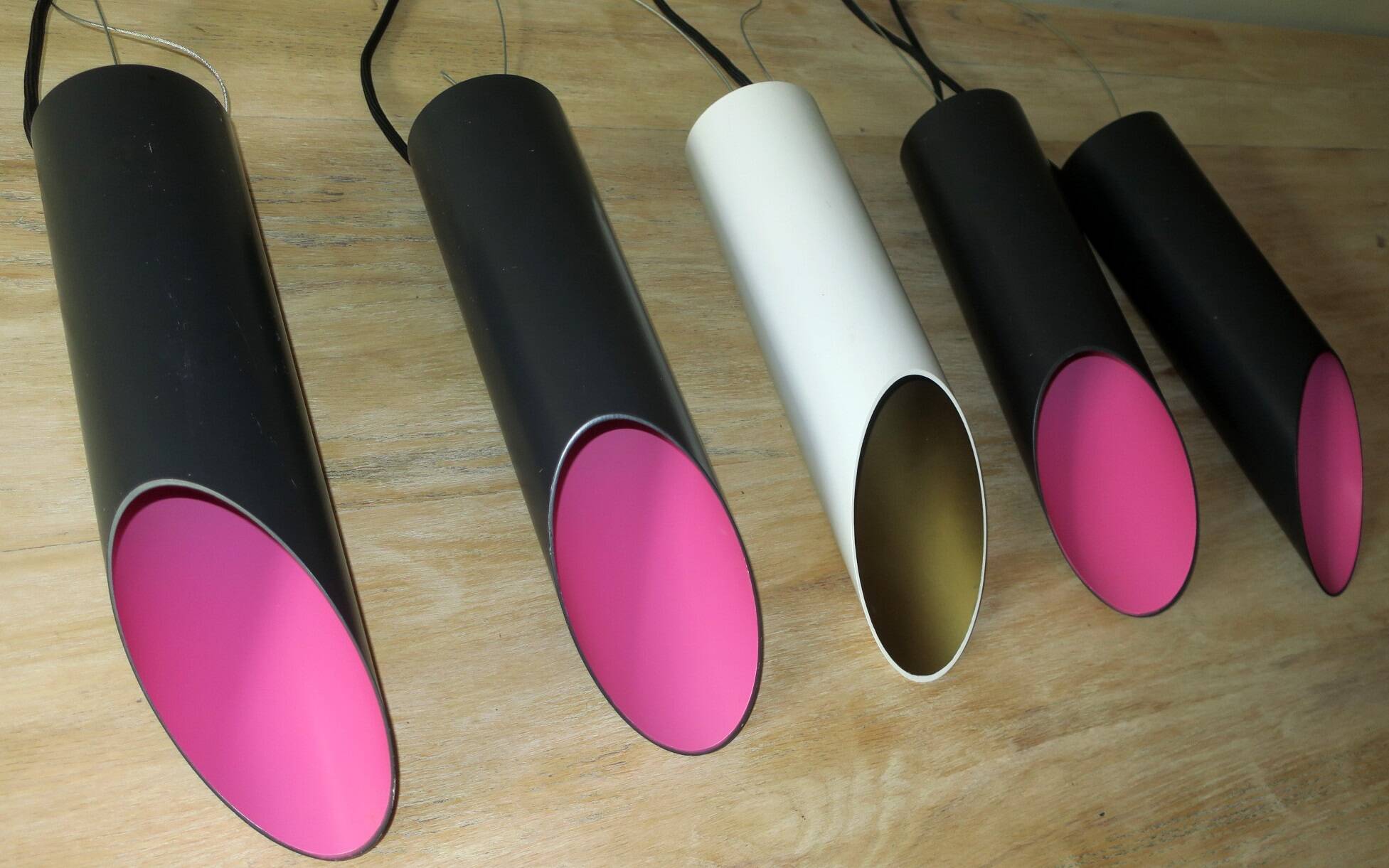 Set of 5 cylindrical bar pendant lights after Raak, 1970s