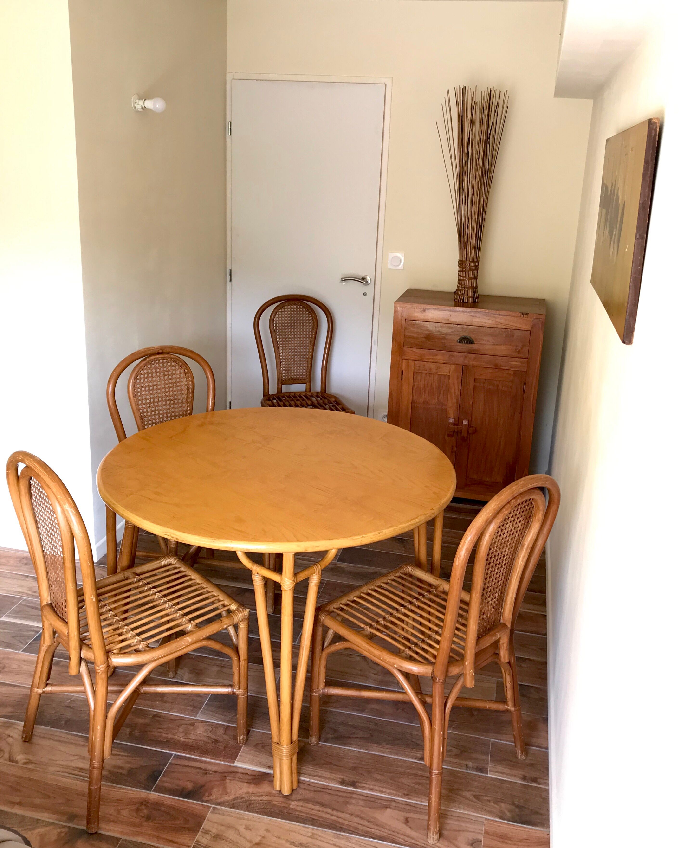 Table set and 4 rattan chairs