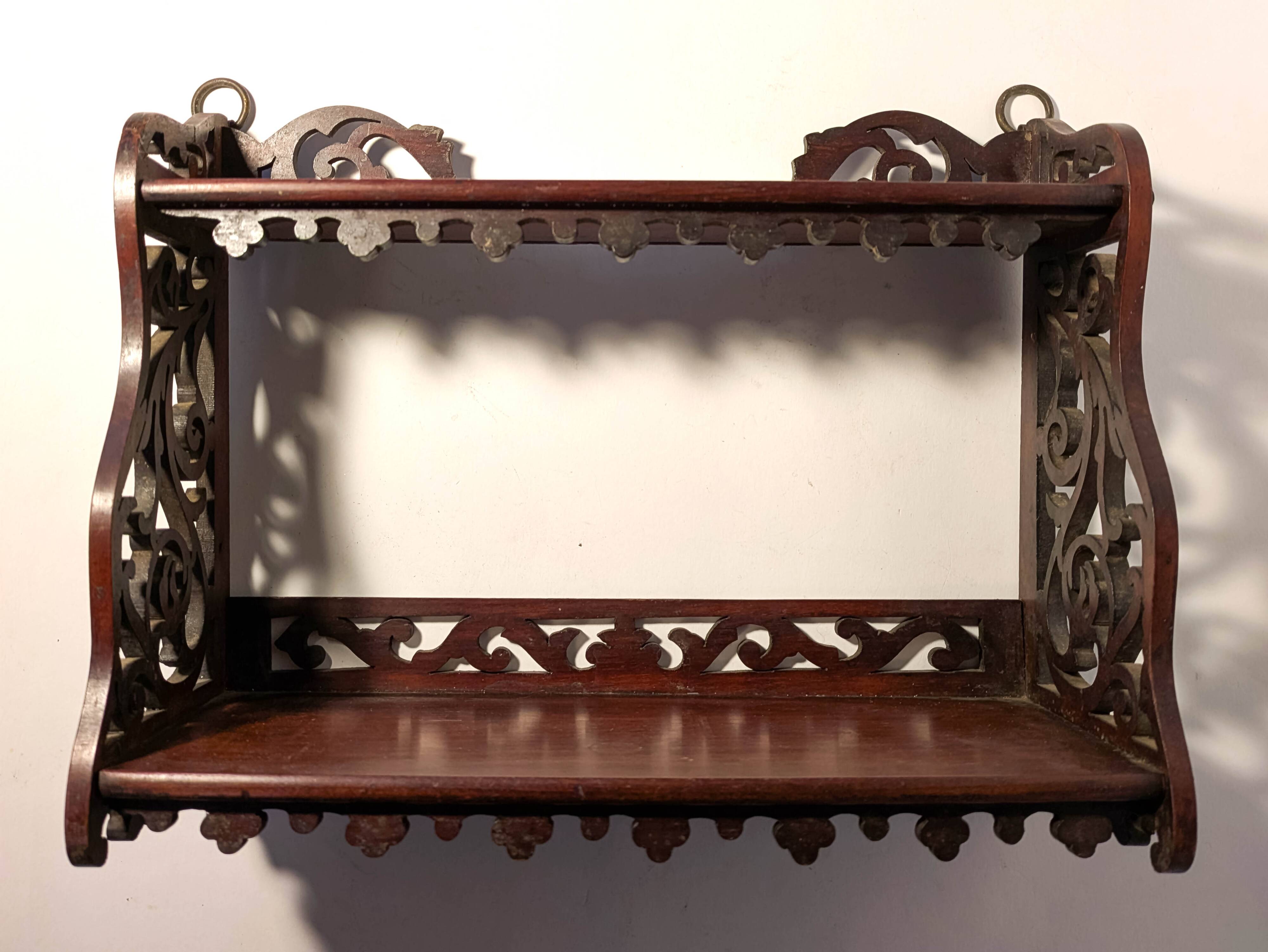 Carved wooden wall shelf H24cm