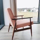 Vintage salmon red armchair, modern design by H.Lis