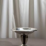 Vintage fruit bowl in silver metal and wood