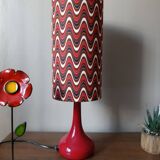 Red seventies lamp, tubular lampshade with ripple print
