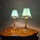 Paire de lampes chevet laiton et abat jour en satin 29x14