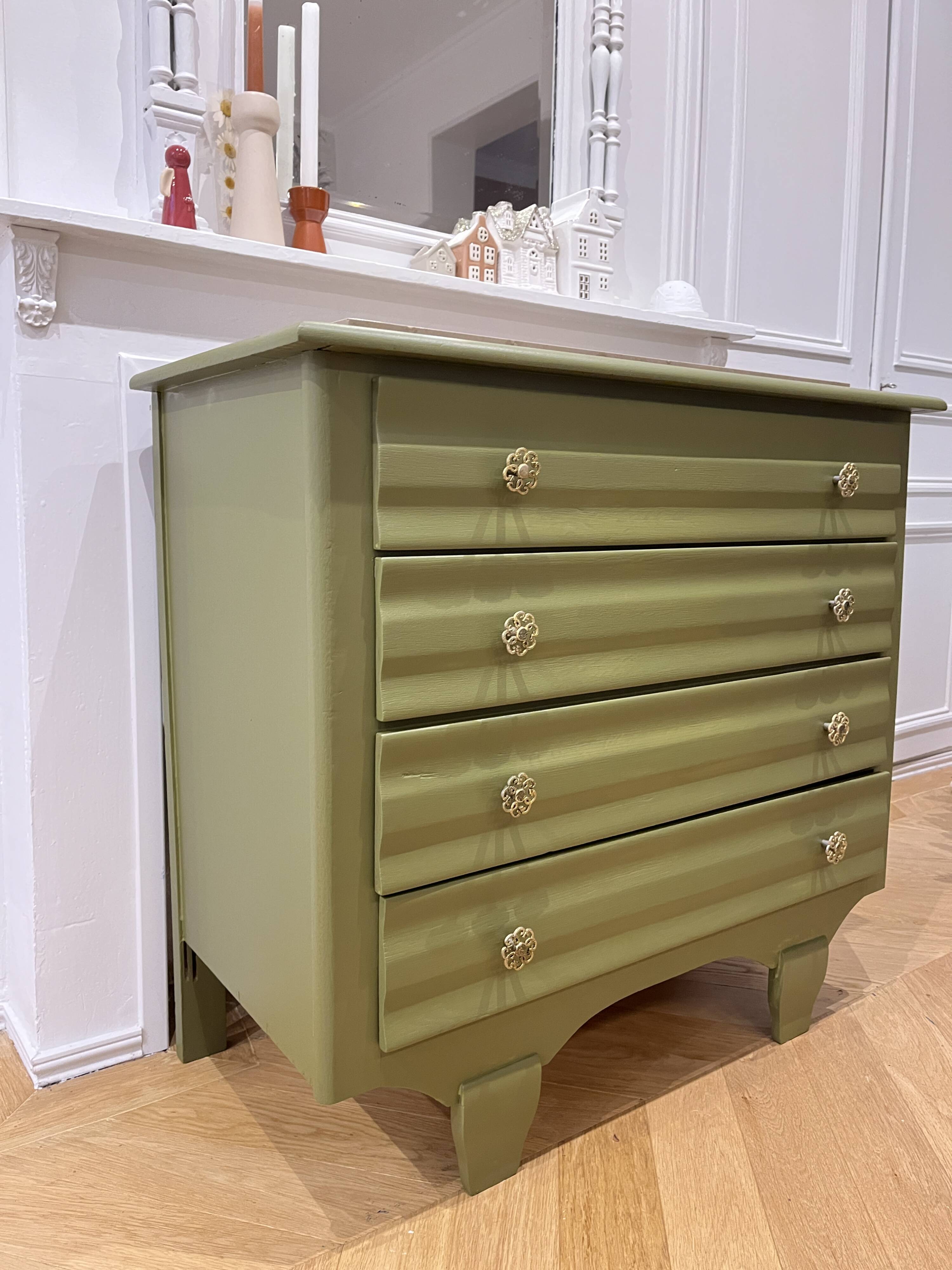 Art Deco chest of drawers - marble - wood green