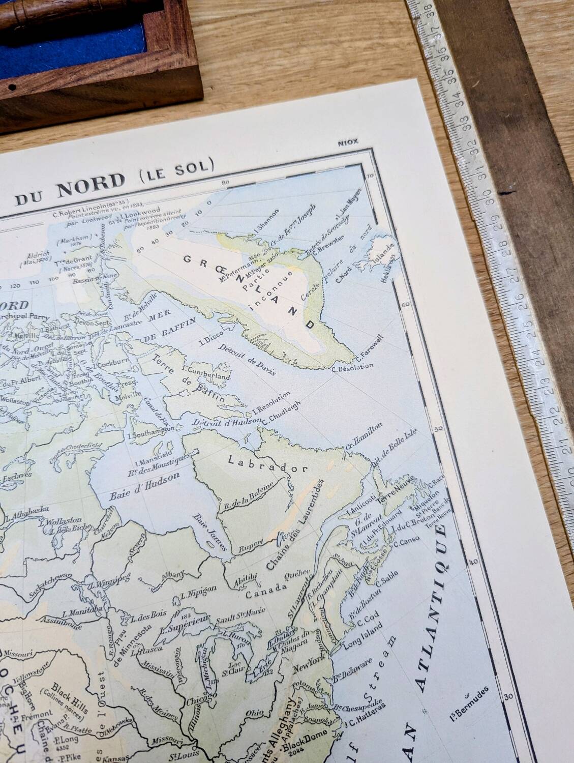 North America. Geographical map printed in 1900.