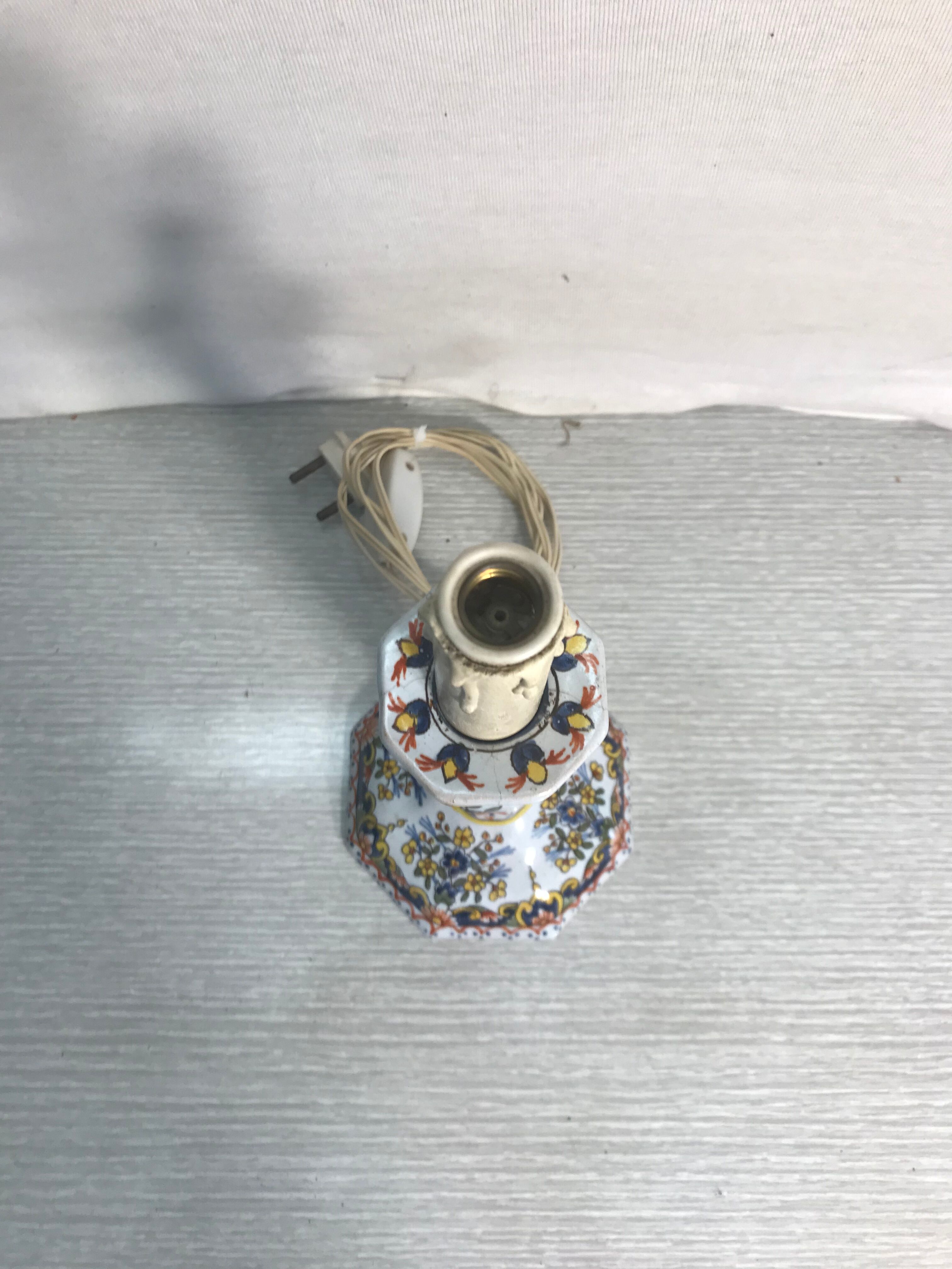 Vintage electrified candleholders in painted ceramic octagonal foot