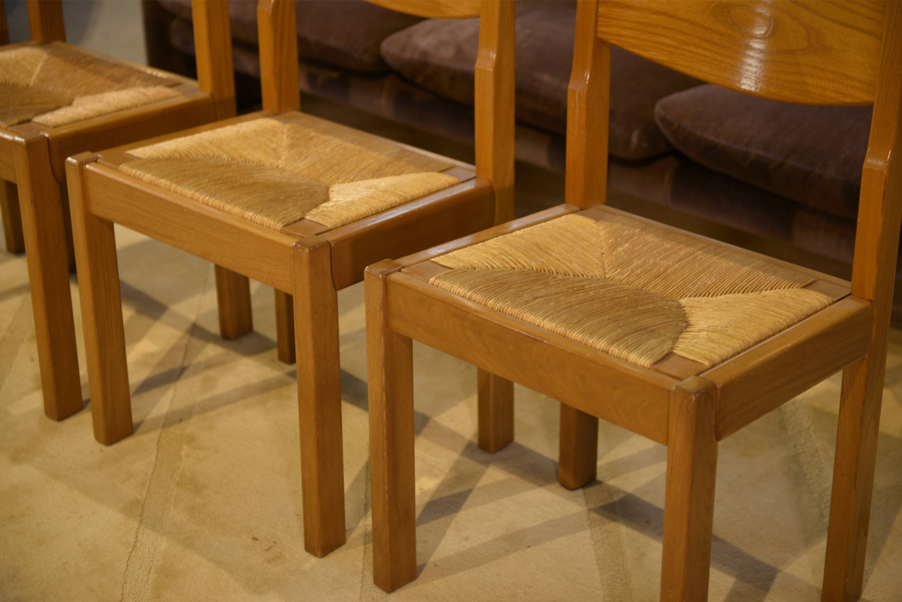 Set of 4 elm chairs Maison Regain 1960s