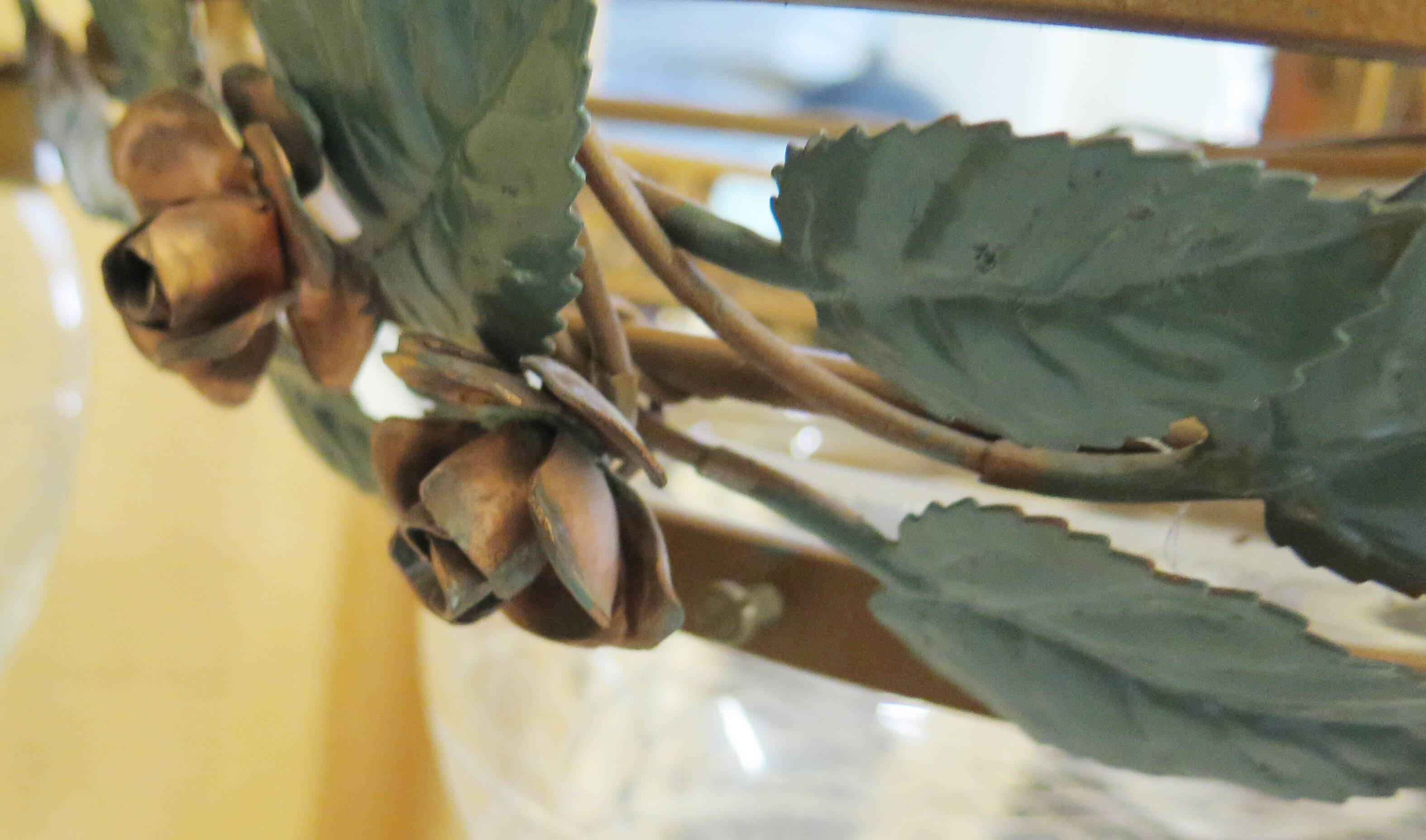 Chandelier wrought iron chandelier three bulbs with leaf flowers and glass lampshades