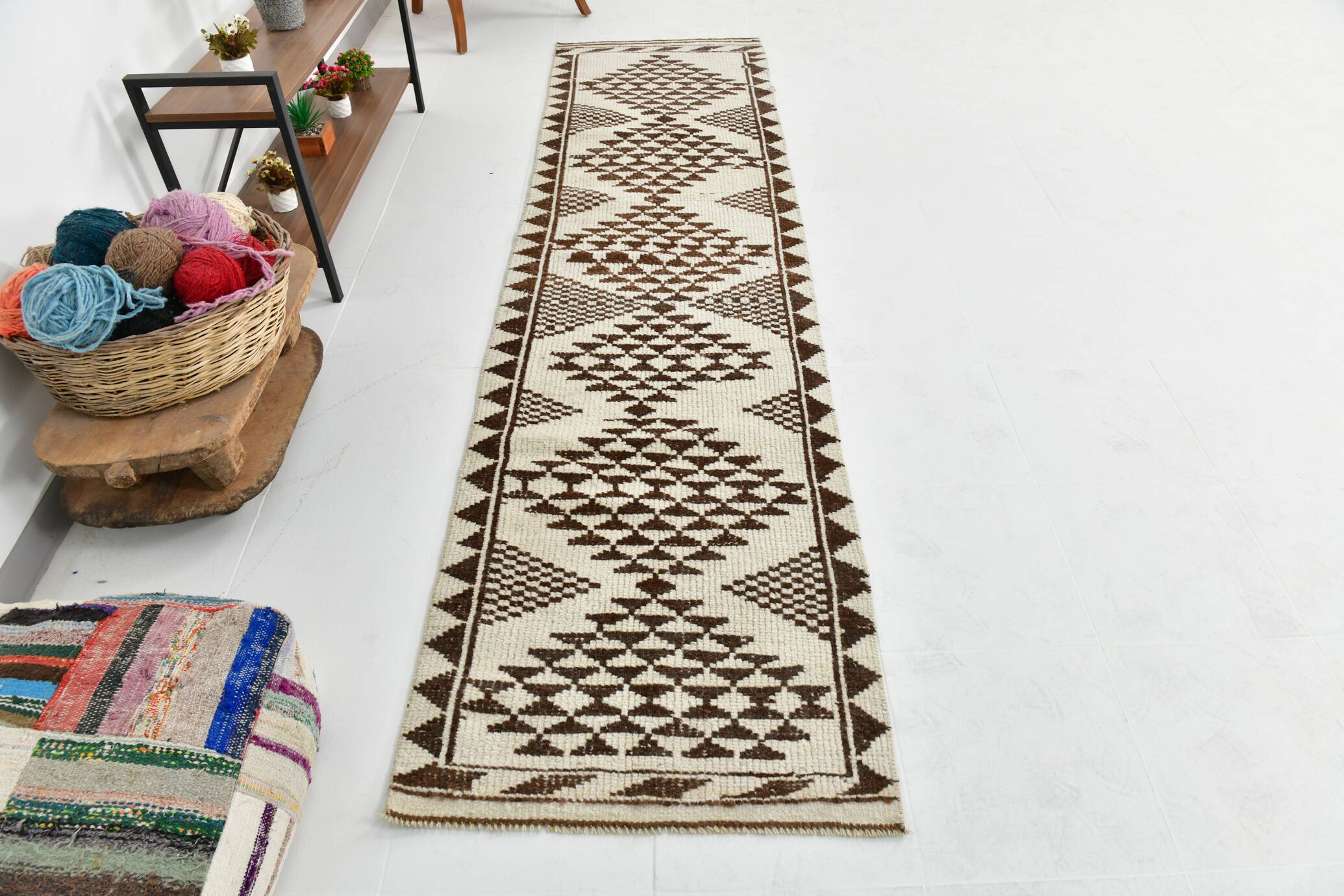 3x10 Brown Cream Kilim Runner Rug 82x320Cm