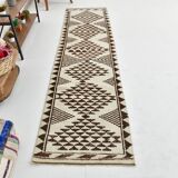 3x10 Brown Cream Kilim Runner Rug 82x320Cm