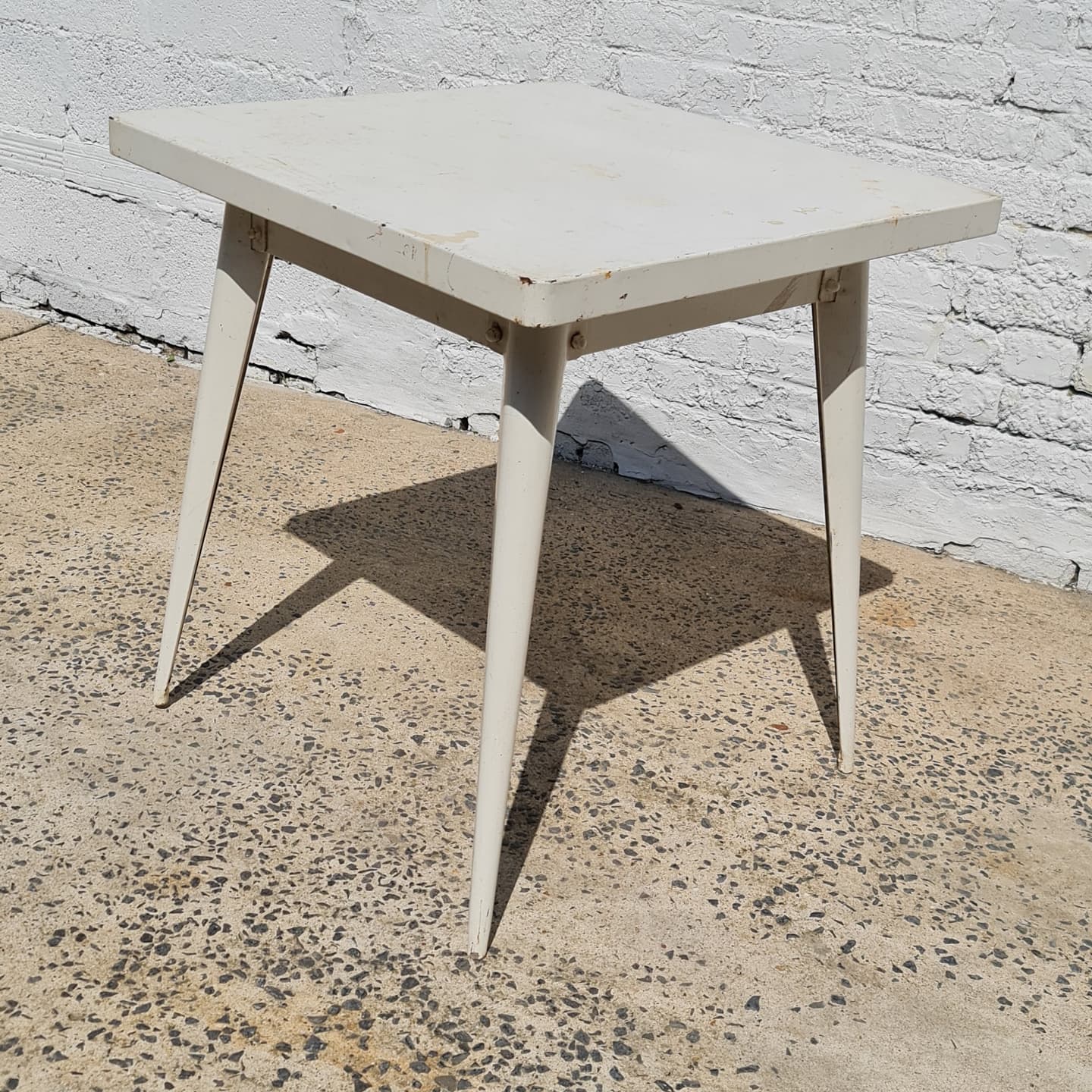 Old square tolix table white metal