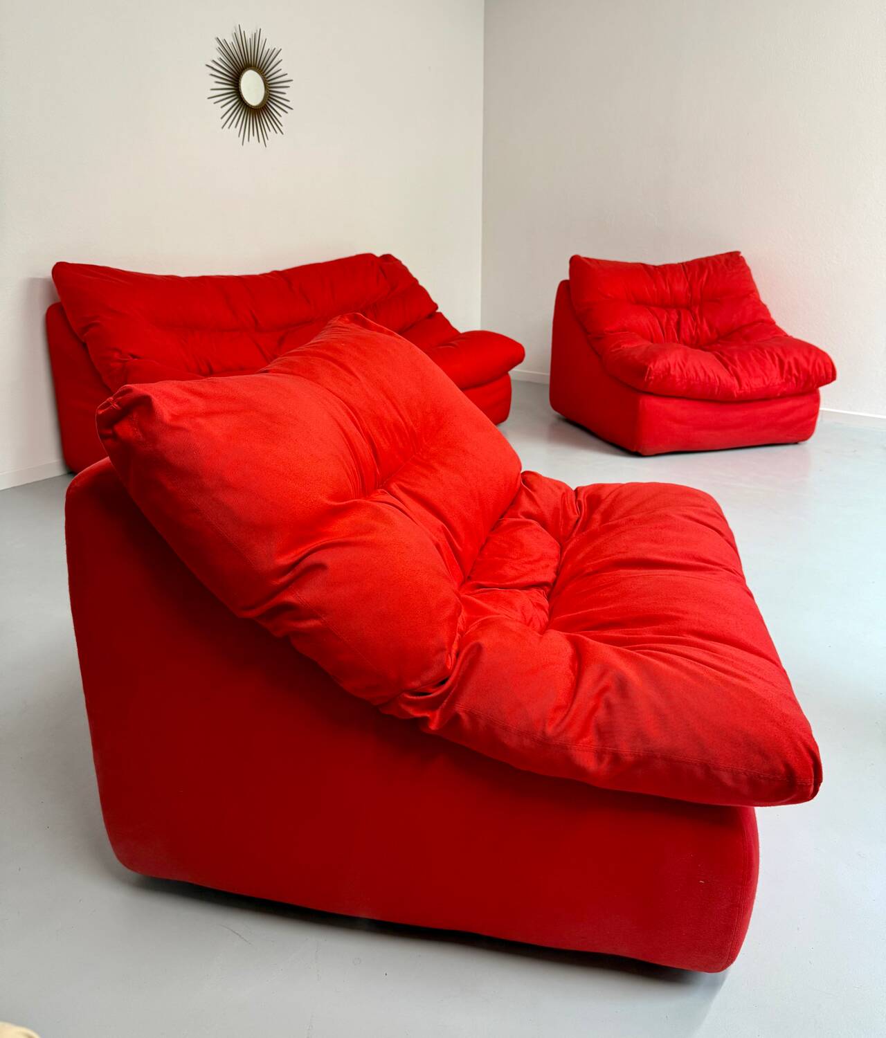 Living room sofa and 2 armchairs French design Steiner 70s vintage fabric