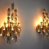 Paire d'appliques oscar torlasco, verre triedri, italie, 1970