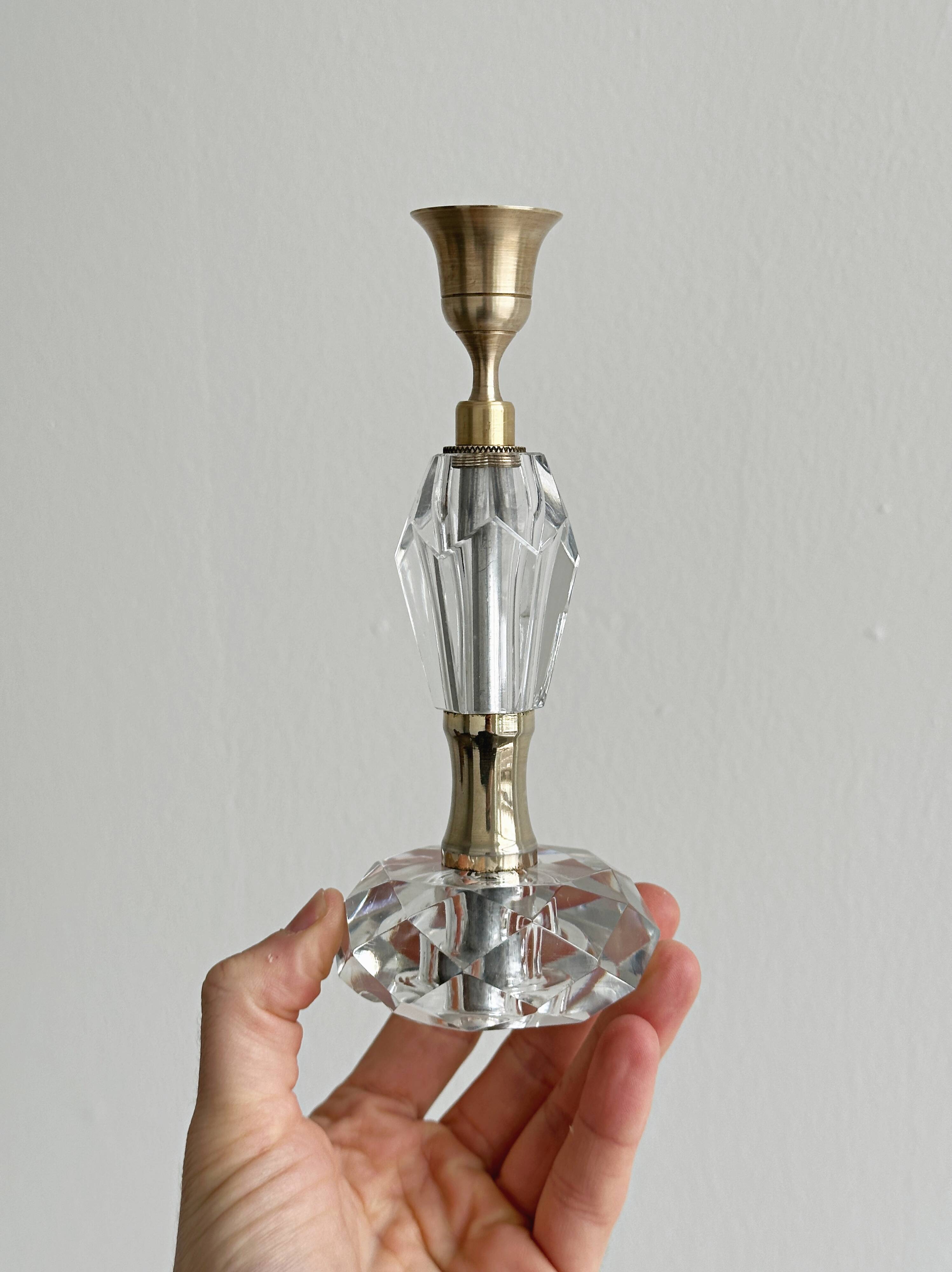 Vintage crystal and brass candlestick