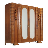 Armoire ancienne Art déco en placage de noyer, design années 1920