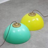 Mid-century italian brass and plexiglass pendant lamp, set of 2