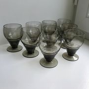 Set of 9 art deco liqueur glasses in smoked glass 30-40s
