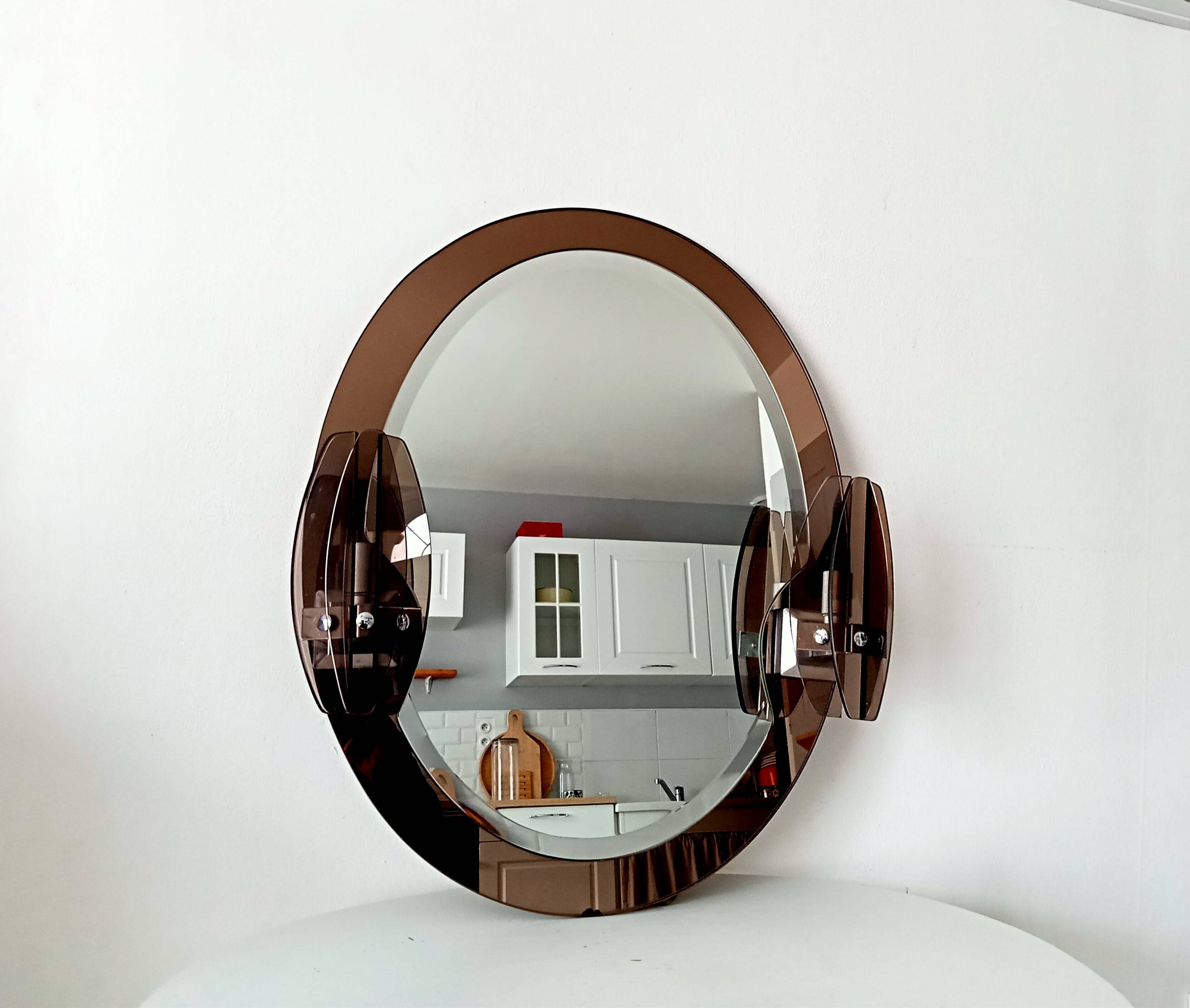 Bevelled illuminated mirror by Antonio Lupi, Luxor crystal, Italy, 1960s.