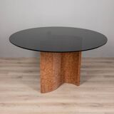 Table ronde vintage 70's en travertin et verre, design italien
