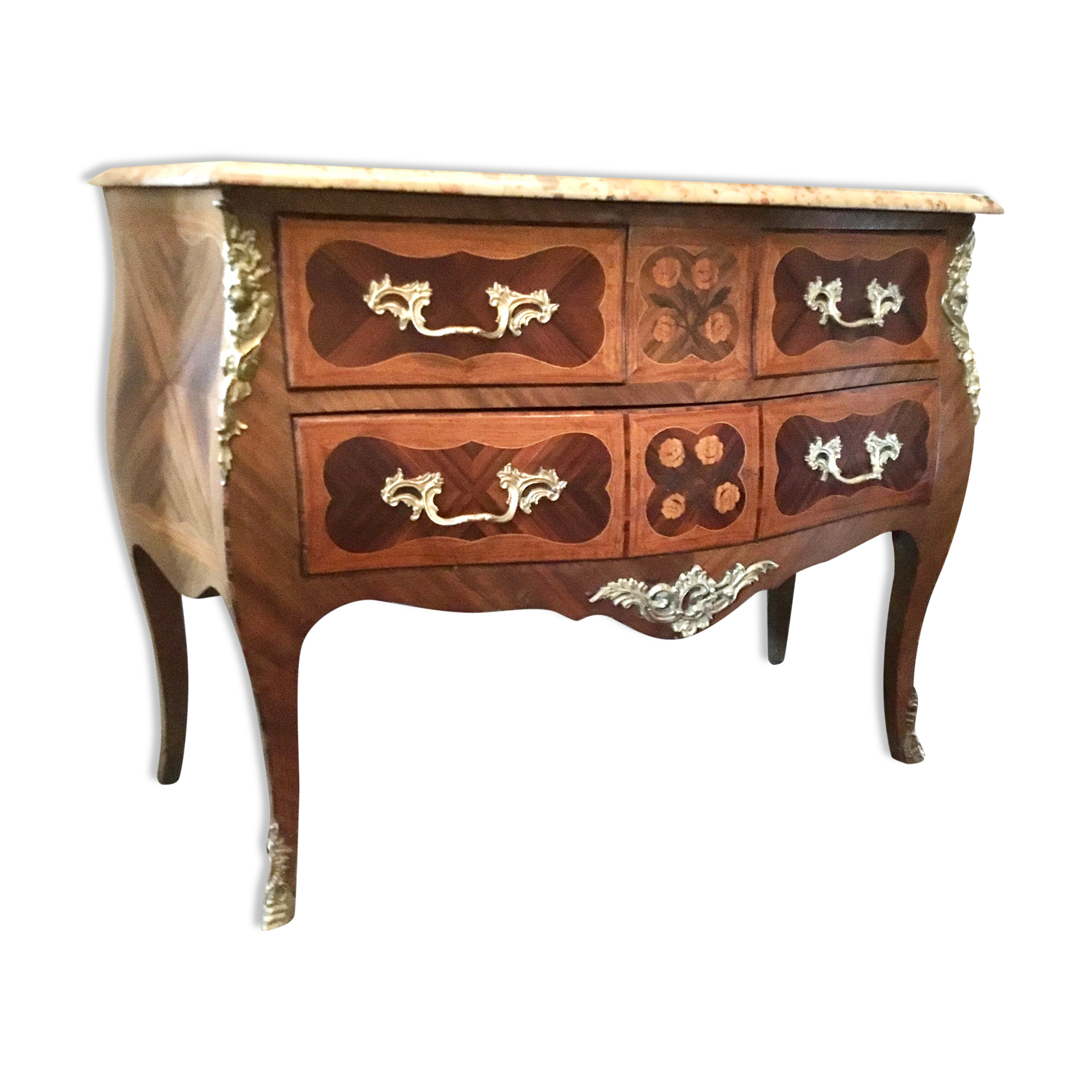 Louis XV-style dresser in marquetry and bronze