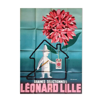 Affiche publicitaire originale 1958 Léonard Lille graines sélectionnées 120x160 Jean Desaleux